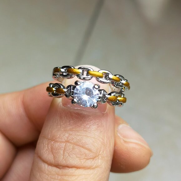 🌸 Shiny Princess Cut Diamond Lovely Wedding Couple Ring, GPMB1423